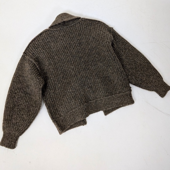 Tribal Knit Cardigan Cropped Long Balloon Sleeve Single Button Closure Collar - Picture 4 of 12